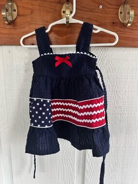 Vintage Rare Too Seersucker Navy Patriotic Stars Stripes Dress Holiday July 4th